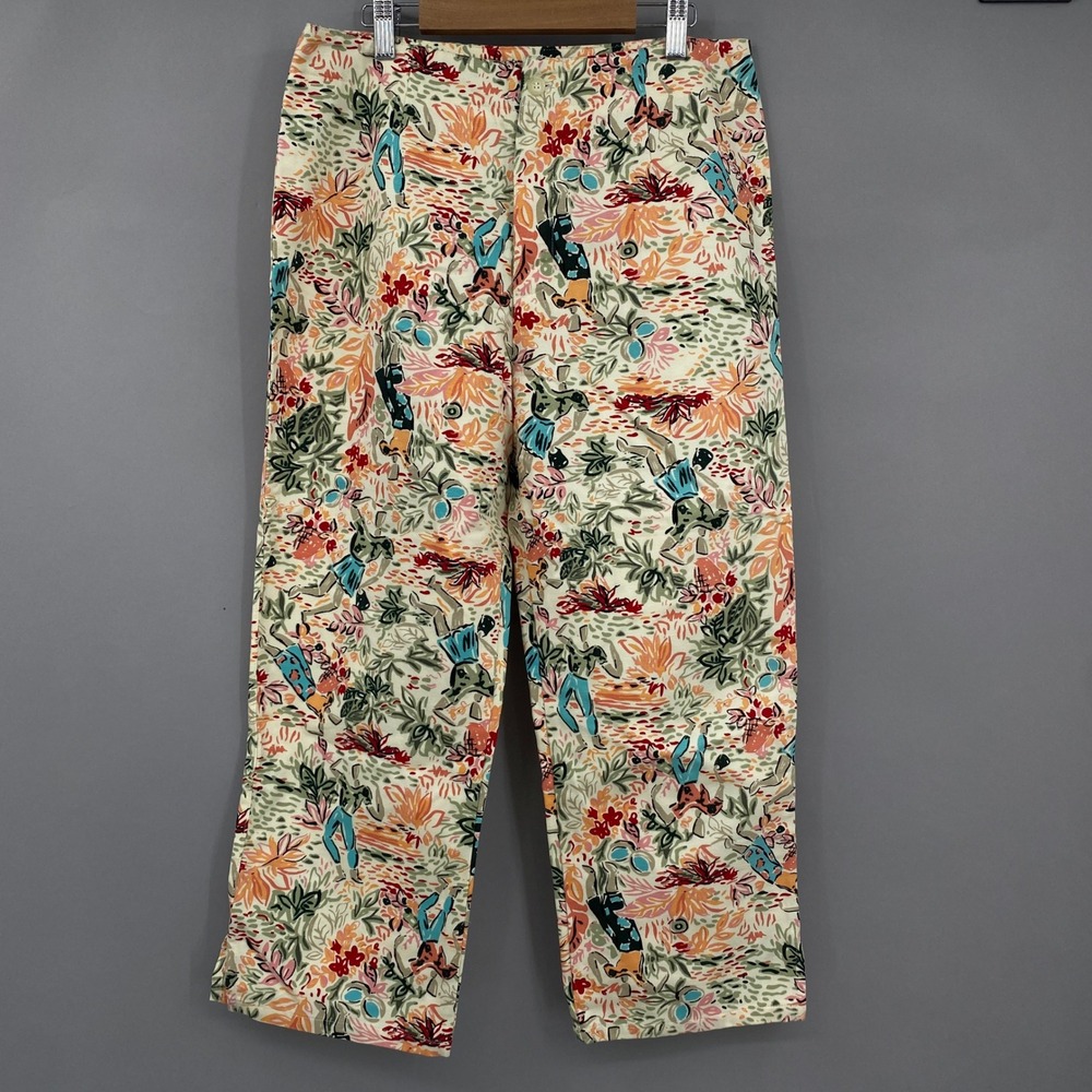 Vtg White Stag Novelty Garden Print Pants Womens 6 Cotton Capri Y2K Cropped